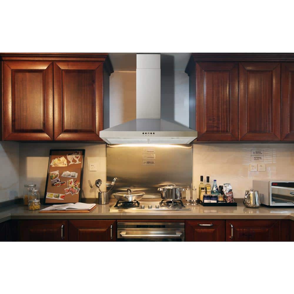 30 In. 300 CFM Convertible Wall Mount Range Hood in Stainless Steel with Mesh Filters and Push Button Control