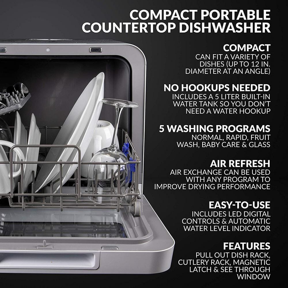 24 In. White Digital Portable 120-Volt Dishwasher with 5-Cycles with 2-Place Setting Capacity