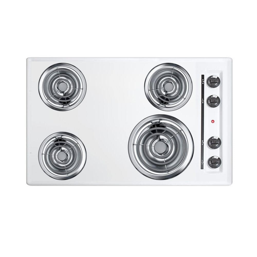 30 In. Coil Electric Cooktop in White with 4 Elements
