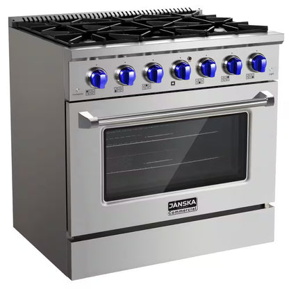36 In. 5.2 Cu. Ft. Freestanding Dual Fuel Range with 6 Burners, Convection Oven, and Griddle in Stainless Steel