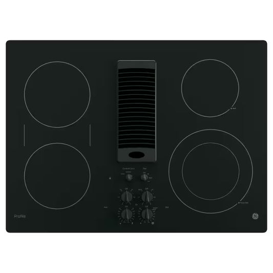 Profile 30 In. 4 Burner Element Downdraft Electric Cooktop in Black