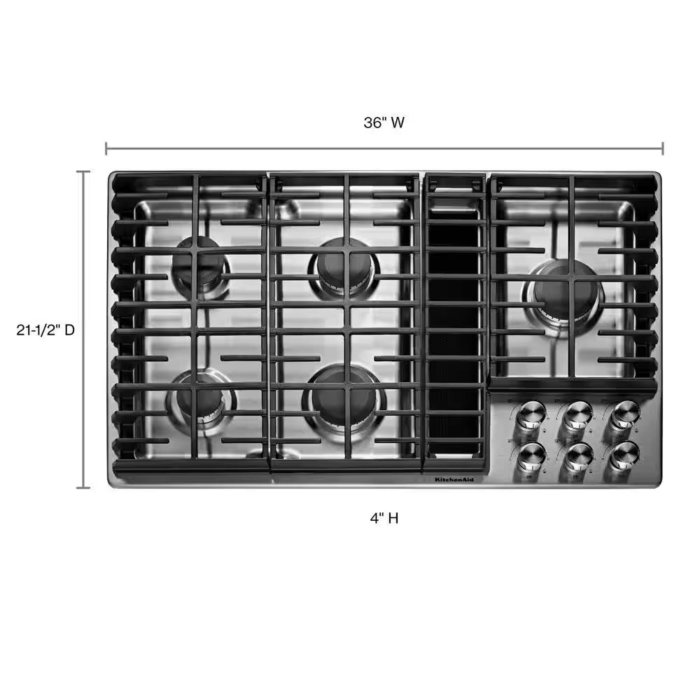 36 In. Gas Downdraft Cooktop in Stainless Steel with 5 Burners