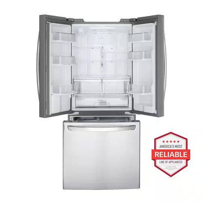 30 In. W 22 Cu. Ft. French Door Refrigerator with Water Dispenser in Stainless Steel