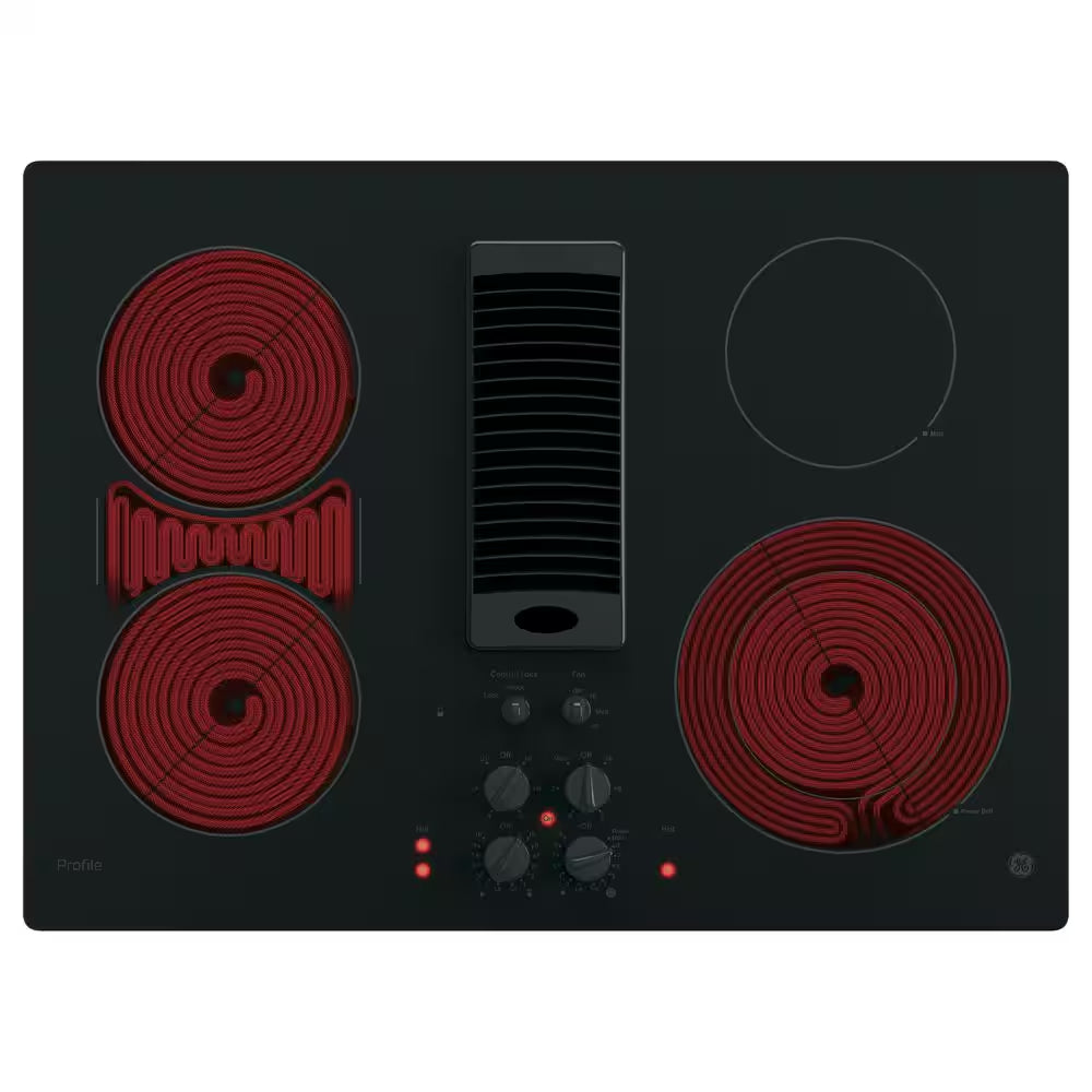 Profile 30 In. 4 Burner Element Downdraft Electric Cooktop in Black
