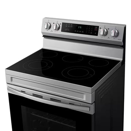 6.3 Cu.Ft. 5 Burner Element Smart Freestanding Electric Range with Rapid Boil and Self Clean in Stainless Steel