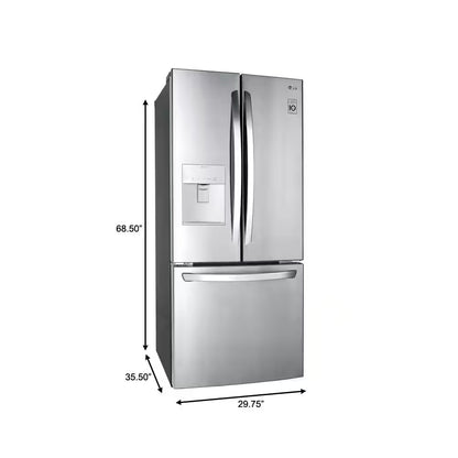 30 In. W 22 Cu. Ft. French Door Refrigerator with Water Dispenser in Stainless Steel