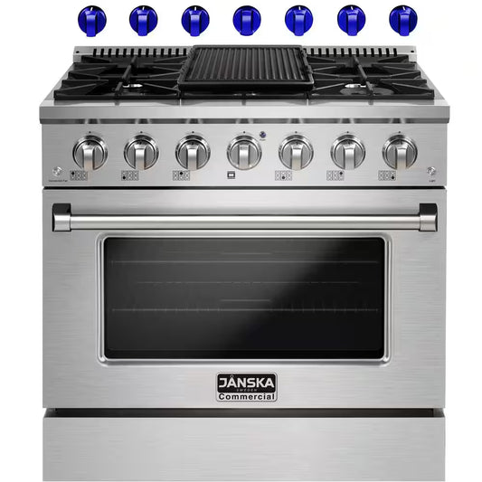 36 In. 5.2 Cu. Ft. Freestanding Dual Fuel Range with 6 Burners, Convection Oven, and Griddle in Stainless Steel
