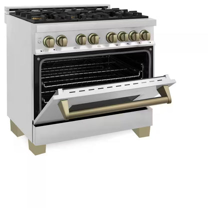 Autograph Edition 36 In. 6 Burner Dual Fuel Range in Stainless Steel and Champagne Bronze