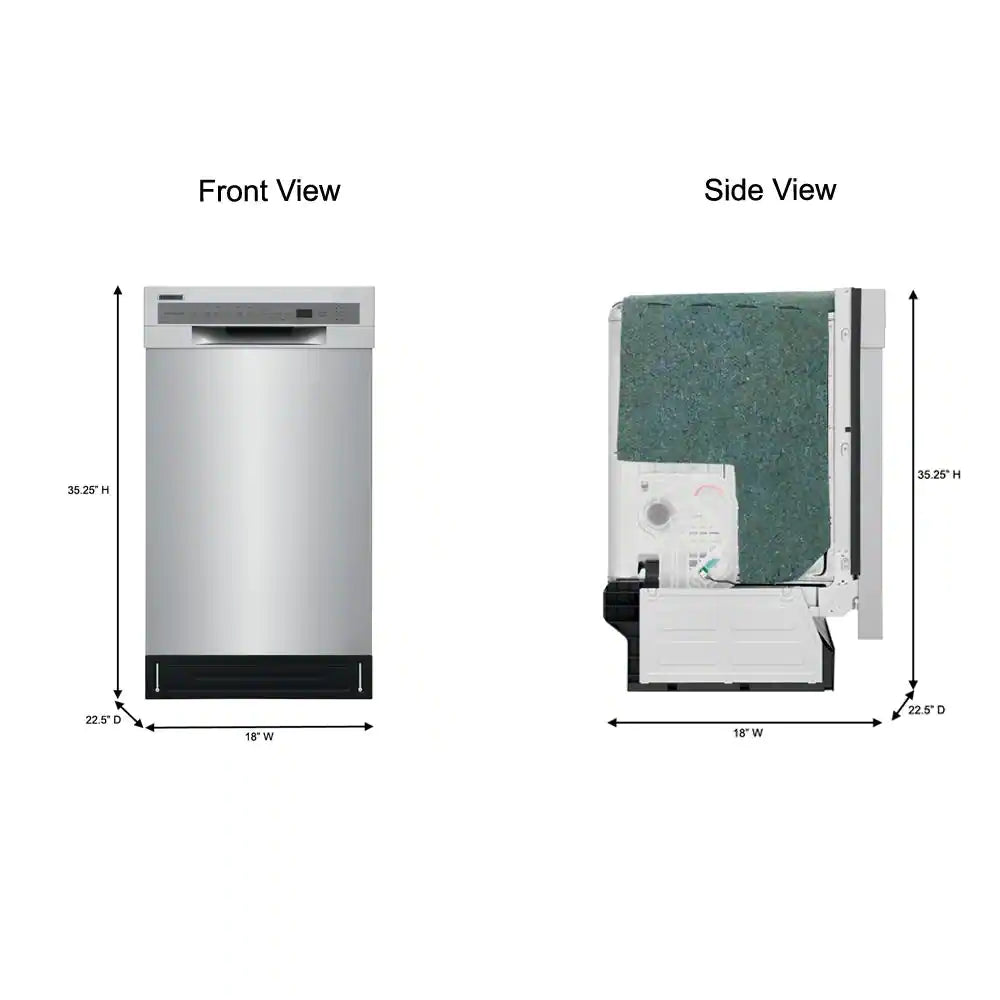 18 In. In. Front Control Built-In Tall Tub Dishwasher in Stainless Steel with 6-Cycles, 52 Dba