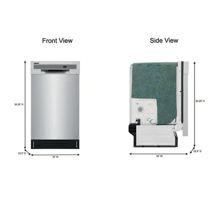 18 In. In. Front Control Built-In Tall Tub Dishwasher in Stainless Steel with 6-Cycles, 52 Dba