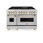Autograph Edition 48 In. 7 Burner Double Oven Dual Fuel Range in Stainless Steel and Polished Gold