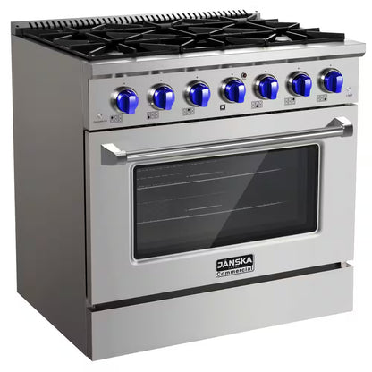 36 In. 5.2 Cu. Ft. Freestanding Dual Fuel Range with 6 Burners, Convection Oven, and Griddle in Stainless Steel