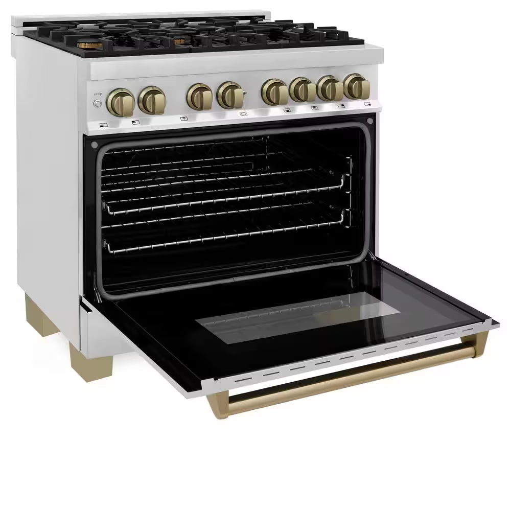 Autograph Edition 36 In. 6 Burner Dual Fuel Range in Stainless Steel and Champagne Bronze