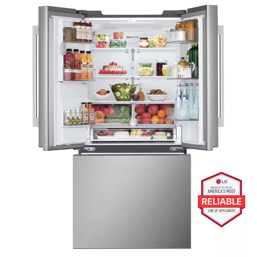 33 In. 25.1 Cu. Ft. Standard Depth French Door Refrigerator in Print Proof Stainless Steel with Filtered Ice and Water