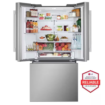 33 In. 25.1 Cu. Ft. Standard Depth French Door Refrigerator in Print Proof Stainless Steel with Filtered Ice and Water