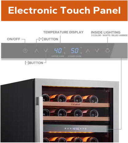 Ca'Lefort 24 in. Dual Zone 46-Bottles Built-In Wine Cooler Refrigerator in Stainless Steel Frost-Free Touch Panel