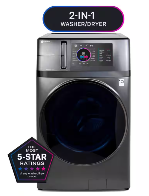 GE Profile 4.8 cu. ft. Smart UltraFast Electric Washer & Dryer Combo in Carbon Graphite with Ventless Heat Pump Technology