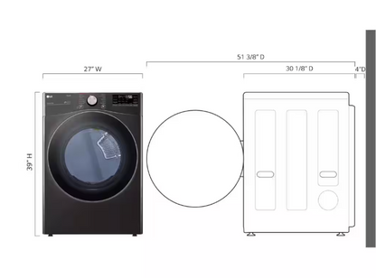 LG 7.4 Cu. Ft. Vented SMART Stackable Electric Dryer in Black Steel with TurboSteam and Sensor Dry Technology