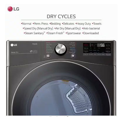 LG 7.4 Cu. Ft. Vented SMART Stackable Electric Dryer in Black Steel with TurboSteam and Sensor Dry Technology