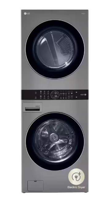 LG WashTower Stacked SMART Laundry Center 4.5 Cu.Ft. Front Load Washer & 7.4 Cu.Ft. Electric Dryer in Graphite Steel