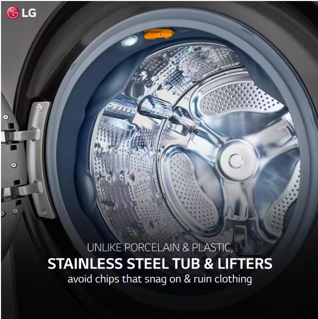 LG WashTower Stacked SMART Laundry Center 4.5 Cu.Ft. Front Load Washer & 7.4 Cu.Ft. Electric Dryer in Black Steel w/ Steam
