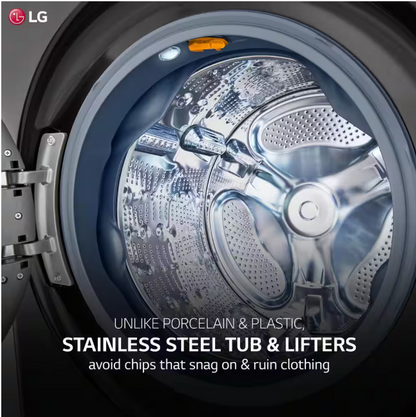 LG WashTower Stacked SMART Laundry Center 4.5 Cu.Ft. Front Load Washer & 7.4 Cu.Ft. Electric Dryer in Black Steel w/ Steam