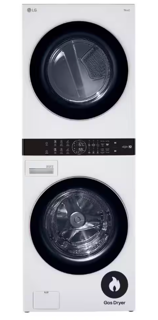 LG WashTower Stacked SMART Laundry Center 4.5 Cu.Ft. Front Load Washer & 7.4 Cu.Ft. Gas Dryer in White