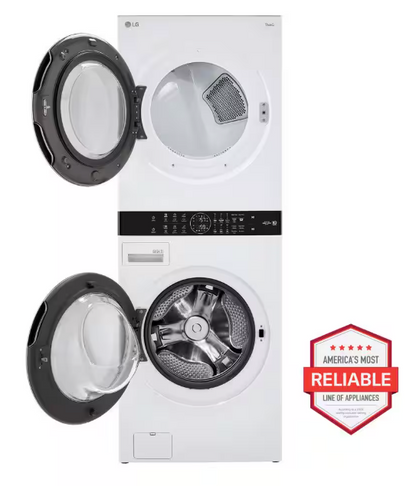 LG WashTower Stacked SMART Laundry Center 4.5 Cu.Ft. Front Load Washer & 7.4 Cu.Ft. Gas Dryer in White