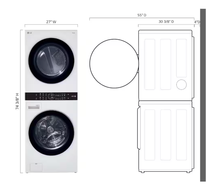 LG WashTower Stacked SMART Laundry Center 4.5 Cu.Ft. Front Load Washer & 7.4 Cu.Ft. Gas Dryer in White