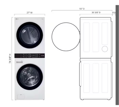 LG WashTower Stacked SMART Laundry Center 4.5 Cu.Ft. Front Load Washer & 7.4 Cu.Ft. Gas Dryer in White