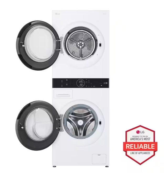 LG 2.4 cu. ft. Washer, 4.2 cu. ft. Dual Inverter Heat Pump Ventless Electric Dryer, Washtower, Center Control AIDD in White