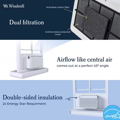 Windmill 10,000 BTU 115-Volts QUIET Smart Inverter Window Air Conditioner, Wi-Fi/Remote, #1 Install, up to 450 sq ft. Energy Star