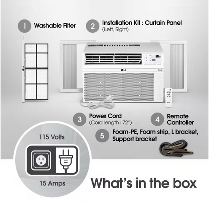 LG 12,000 BTU 115V Window Air Conditioner Cools 550 sq. ft. with Wi-Fi, Remote, Dehumidifier and in White
