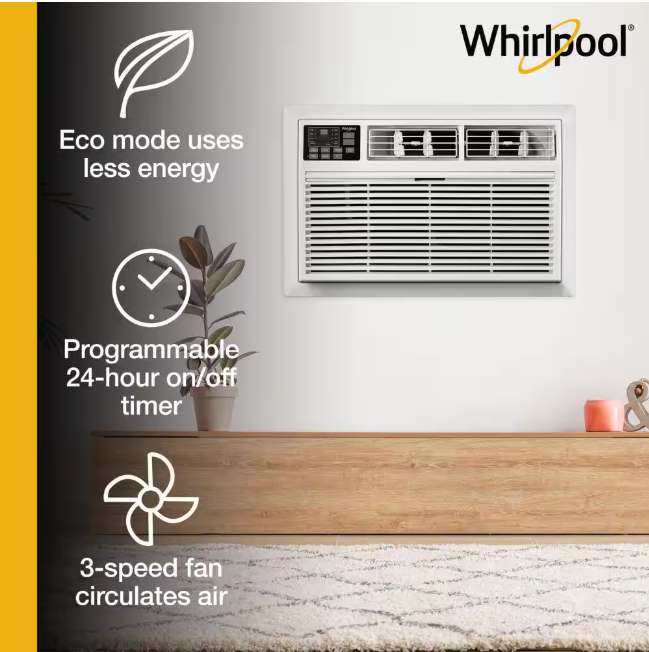 Whirlpool 8,000 BTU 115-Volt Through-the-Wall Air Conditioner Cools 350 Sq. Ft. with Remote Control and ENERGY STAR in White