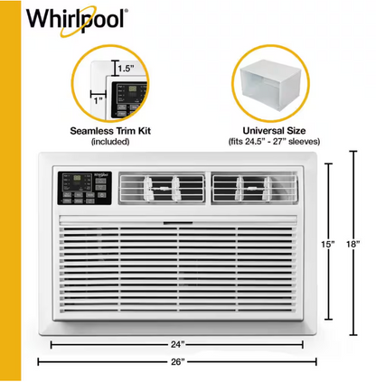 Whirlpool 8,000 BTU 115-Volt Through-the-Wall Air Conditioner Cools 350 Sq. Ft. with Remote Control and ENERGY STAR in White