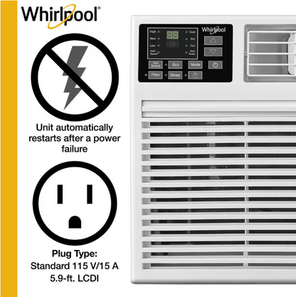 Whirlpool 8,000 BTU 115-Volt Through-the-Wall Air Conditioner Cools 350 Sq. Ft. with Remote Control and ENERGY STAR in White