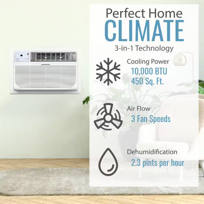 Keystone 10,000 BTU 230V Through-The-Wall AC Remote Dehumidifier Sleep Mode 24H Timer for Rooms up to 450 sq. ft.
