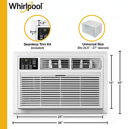 Whirlpool 10,000 BTU 115-Volt Through-the-Wall Air Conditioner Cools 450 Sq. Ft. with Dehumidifier and remote in White