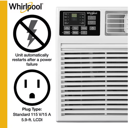 Whirlpool 10,000 BTU 115-Volt Through-the-Wall Air Conditioner Cools 450 Sq. Ft. with Dehumidifier and remote in White
