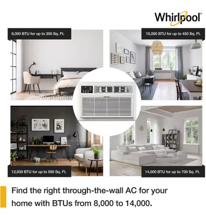 Whirlpool 10,000 BTU 115-Volt Through-the-Wall Air Conditioner Cools 450 Sq. Ft. with Dehumidifier and remote in White