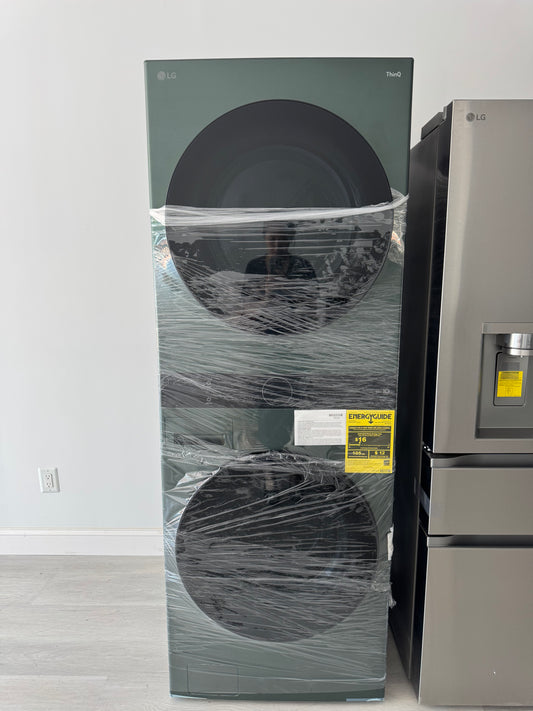 LG WashTower Stacked SMART Laundry Center 4.5 Cu.Ft. Front Load Washer & 7.4 Cu.Ft. Electric Dryer in Nature Green w/ Steam
