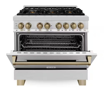 Autograph Edition 36 In. 6 Burner Dual Fuel Range in Stainless Steel and Champagne Bronze
