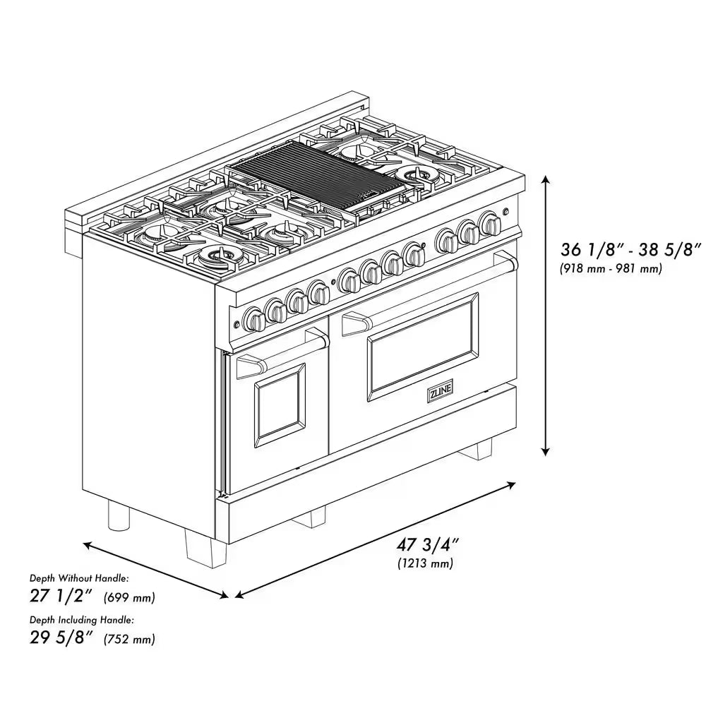 Autograph Edition 48 In. 7 Burner Double Oven Dual Fuel Range in Stainless Steel and Polished Gold
