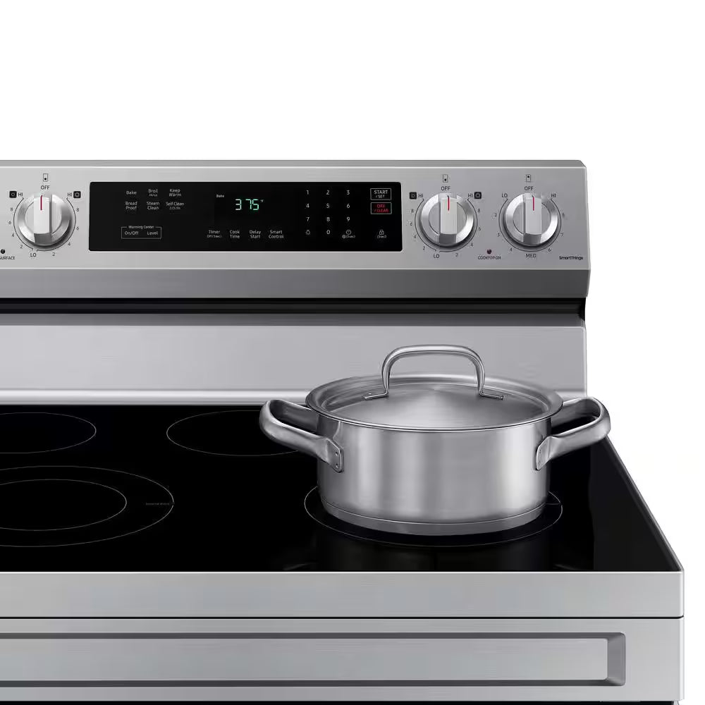 6.3 Cu.Ft. 5 Burner Element Smart Freestanding Electric Range with Rapid Boil and Self Clean in Stainless Steel