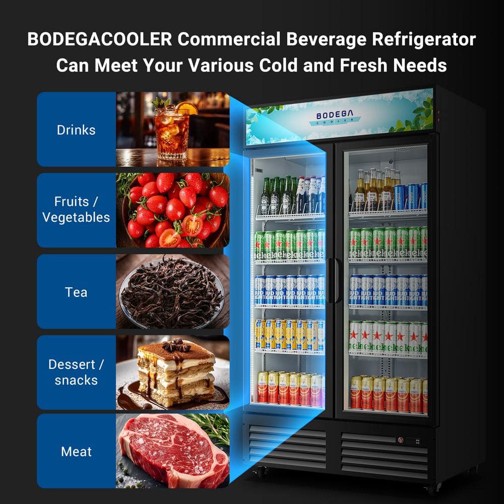 44.5 In. W 34.5 Cu. Ft. Single Zone Commercial Display Fridge with 2 Glass Door Merchandiser Refrigerator in Black