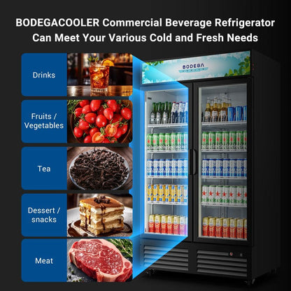 44.5 In. W 34.5 Cu. Ft. Single Zone Commercial Display Fridge with 2 Glass Door Merchandiser Refrigerator in Black