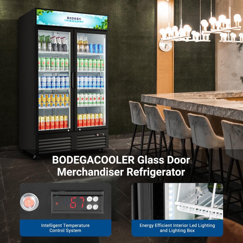 44.5 In. W 34.5 Cu. Ft. Single Zone Commercial Display Fridge with 2 Glass Door Merchandiser Refrigerator in Black