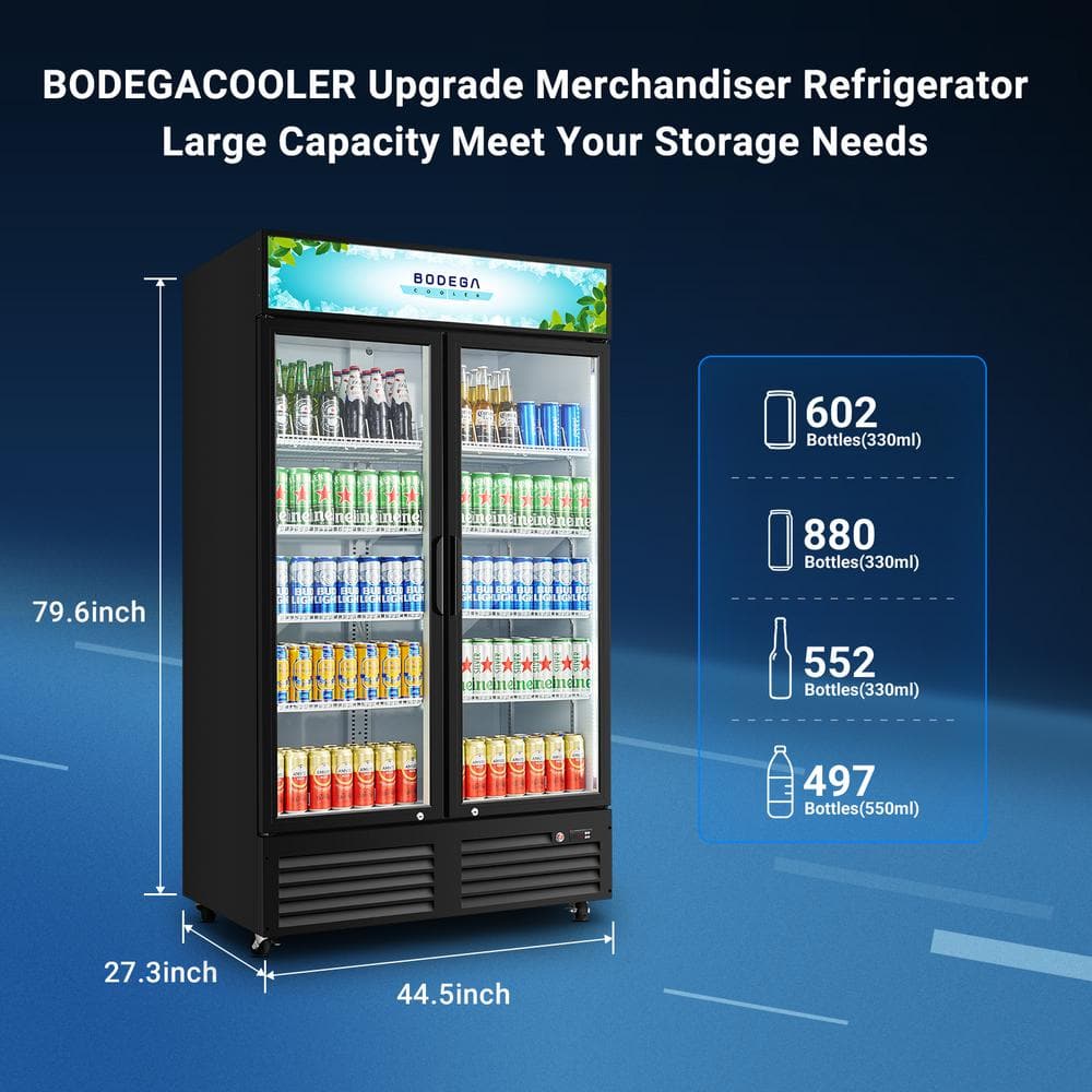 44.5 In. W 34.5 Cu. Ft. Single Zone Commercial Display Fridge with 2 Glass Door Merchandiser Refrigerator in Black