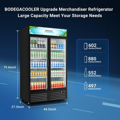 44.5 In. W 34.5 Cu. Ft. Single Zone Commercial Display Fridge with 2 Glass Door Merchandiser Refrigerator in Black