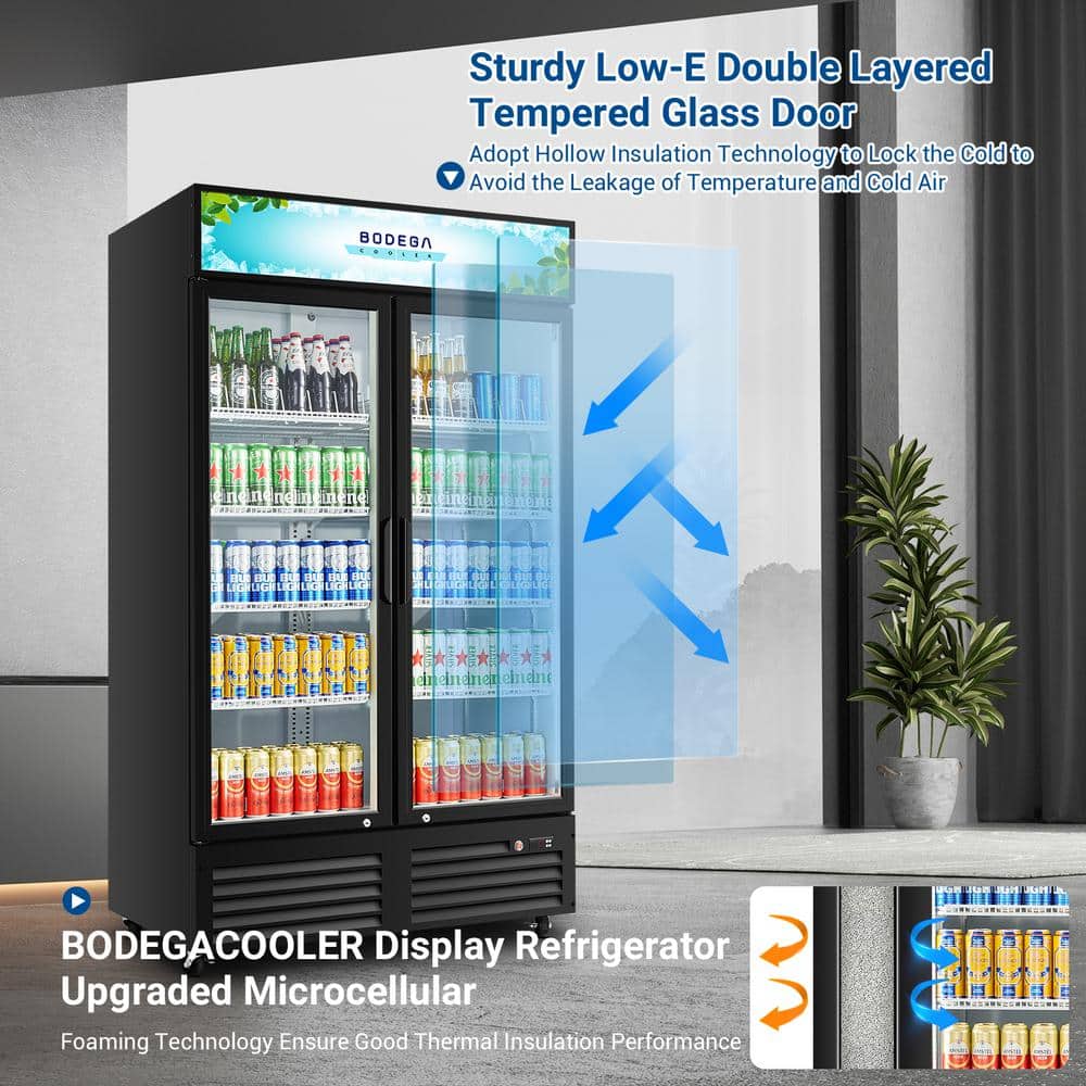 44.5 In. W 34.5 Cu. Ft. Single Zone Commercial Display Fridge with 2 Glass Door Merchandiser Refrigerator in Black